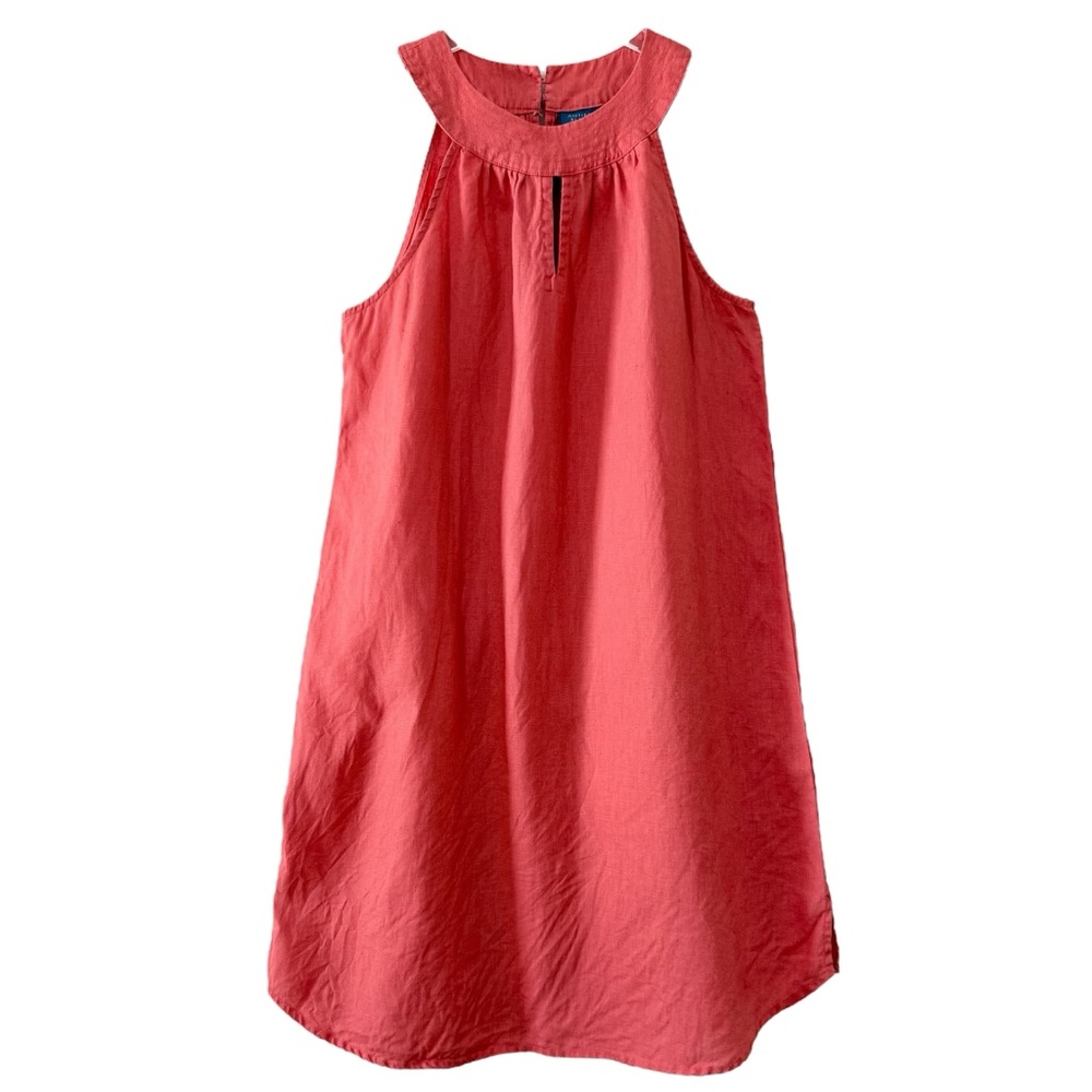 100% Linen Halter Neck Coral Color Dress Size Small